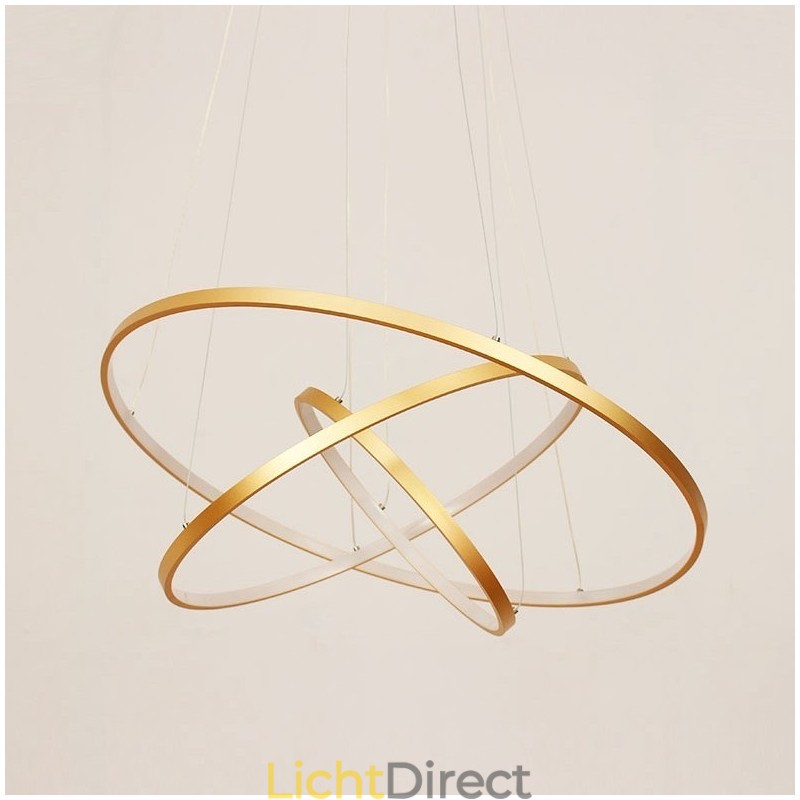 Dimbare hanglamp met afstandsbediening, goudkleurig, modern design, drie ringen
