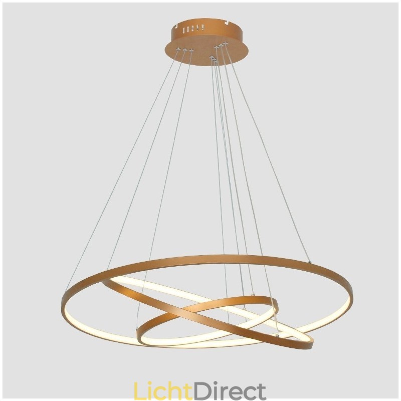Dimbare hanglamp met afstandsbediening, goudkleurig, modern design, drie ringen