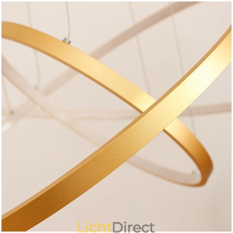 Dimbare hanglamp met afstandsbediening, goudkleurig, modern design, drie ringen