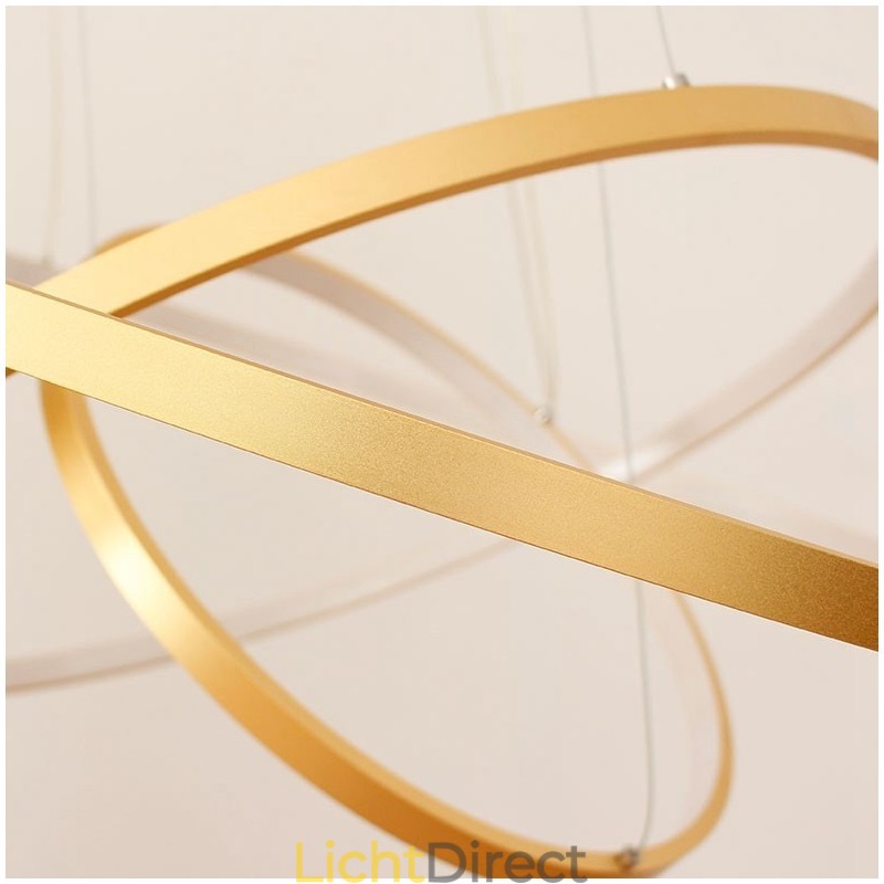 Dimbare hanglamp met afstandsbediening, goudkleurig, modern design, drie ringen