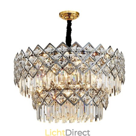 Twee lagen luxe postmoderne zwarte en gouden ronde K9-kristallen hanglamp Twee lagen luxe postmoderne zwarte en gouden ronde K9-kristallen hanglamp