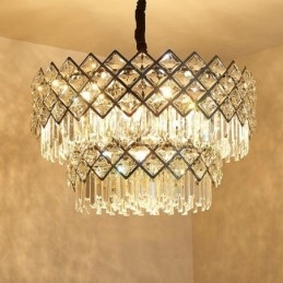 Twee lagen luxe postmoderne zwarte en gouden ronde K9-kristallen hanglamp