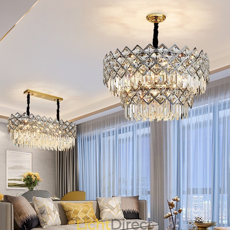 Twee lagen luxe postmoderne zwarte en gouden ronde K9-kristallen hanglamp