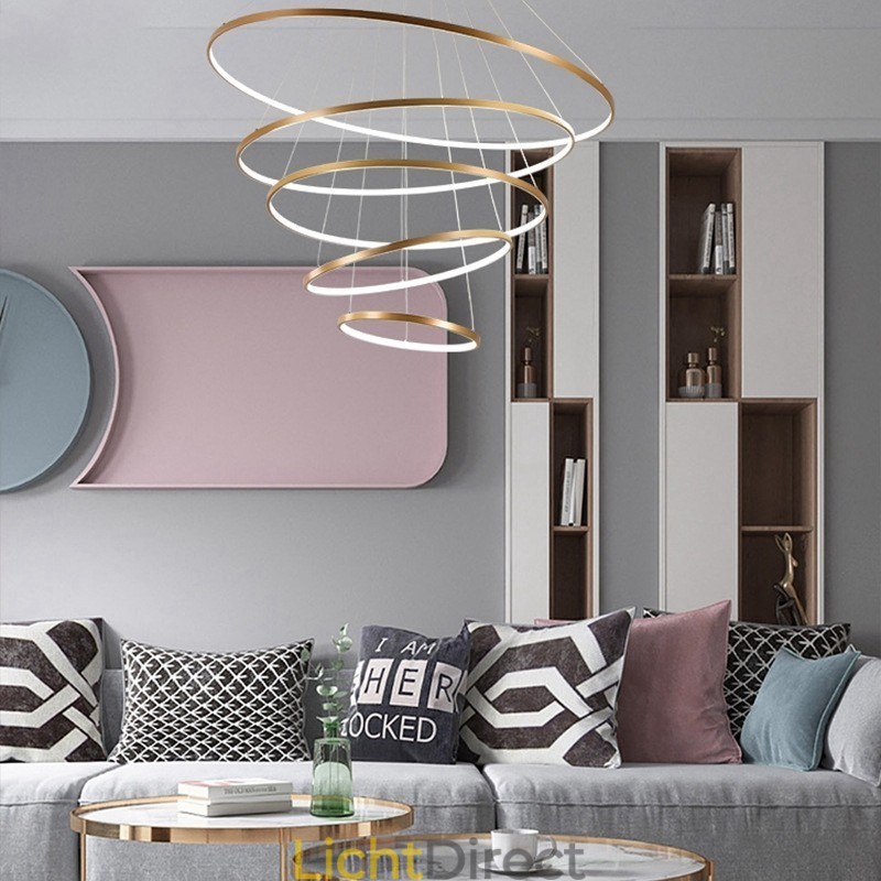 Grote 4 ringen 5 ringen zwart wit goud hanglamp modern design