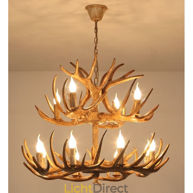 12 (8+4) Licht 2-laags rustieke artistieke retro gewei antieke kroonluchter