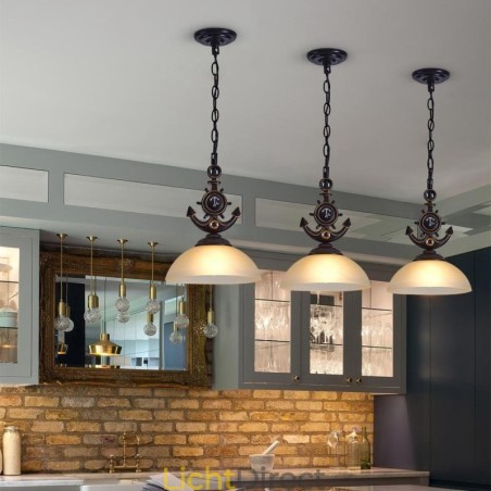 Eén licht zwarte rustieke artistieke retro antieke hanglamp met glazen kap Eén licht zwarte rustieke artistieke retro antieke hanglamp met glazen kap