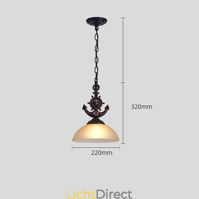 Eén licht zwarte rustieke artistieke retro antieke hanglamp met glazen kap