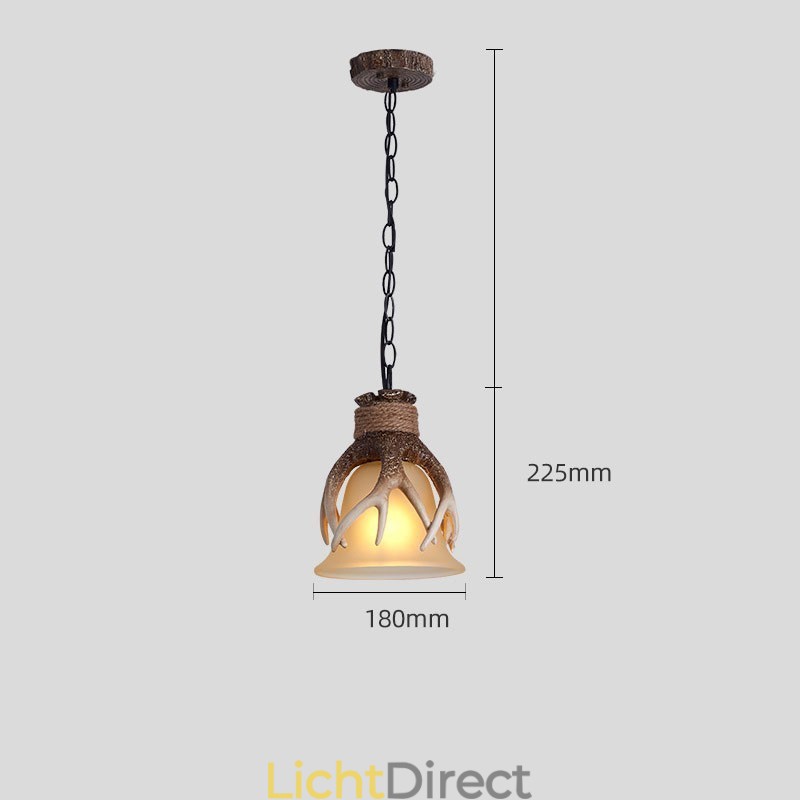 Eén licht rustieke artistieke retro gewei antieke hanglamp met glazen kap