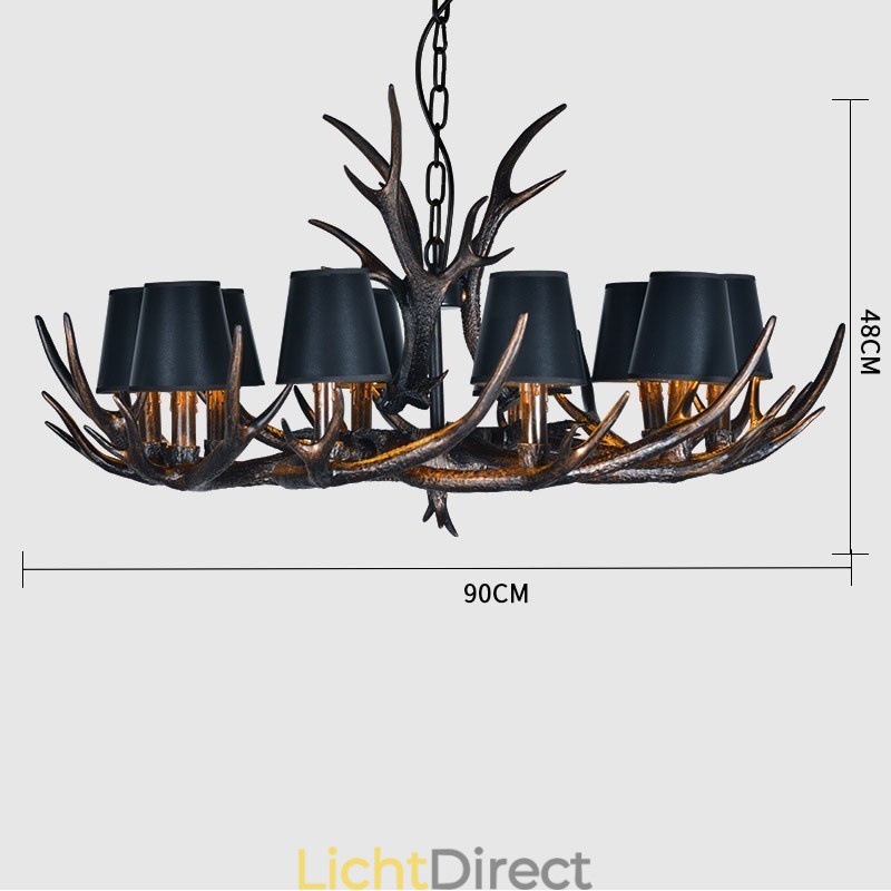 Retro Antler antieke kroonluchter met kappen