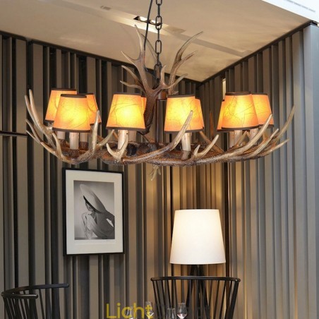 Retro Antler antieke kroonluchter met kappen