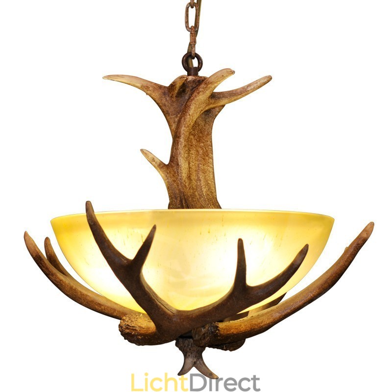 Eén licht rustieke artistieke retro gewei antieke hanglamp met glazen kap