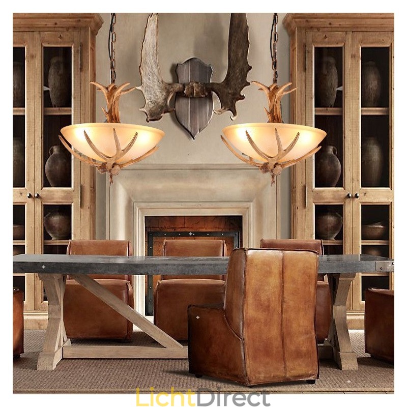 Eén licht rustieke artistieke retro gewei antieke hanglamp met glazen kap