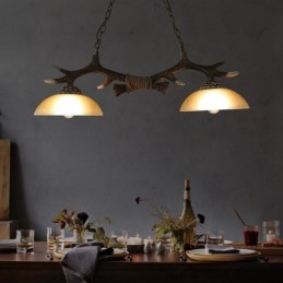 2-lichts zwarte rustieke artistieke retro gewei antieke hanglamp met glazen kap