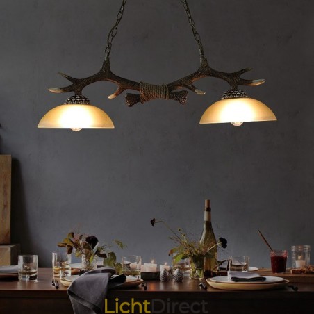 2-lichts zwarte rustieke artistieke retro gewei antieke hanglamp met glazen kap 2-lichts zwarte rustieke artistieke retro gewei antieke hanglamp met glazen kap