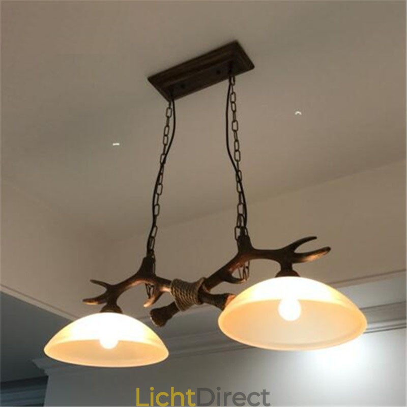 2-lichts zwarte rustieke artistieke retro gewei antieke hanglamp met glazen kap