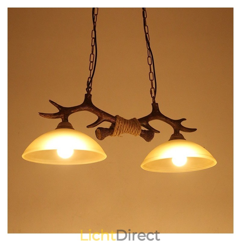 2-lichts zwarte rustieke artistieke retro gewei antieke hanglamp met glazen kap