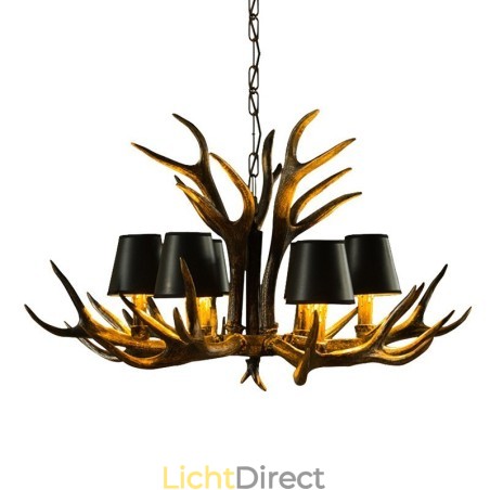 6-lichts zwarte rustieke artistieke retro gewei antieke kroonluchter met kappen 6-lichts zwarte rustieke artistieke retro gewei antieke kroonluchter met kappen