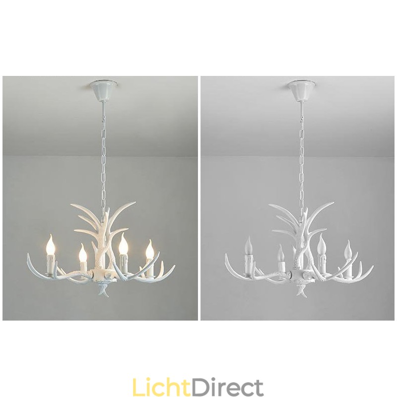 4-lichts witte rustieke artistieke retro gewei antieke kroonluchter