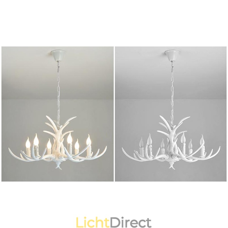 6-lichts witte rustieke artistieke retro gewei antieke kroonluchter