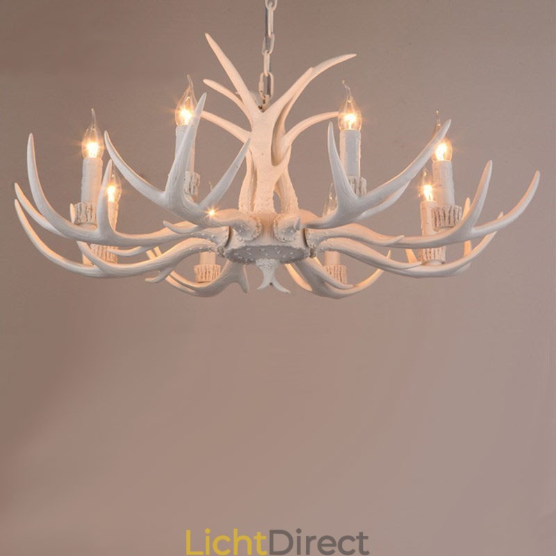 8-lichts witte rustieke artistieke retro gewei antieke kroonluchter