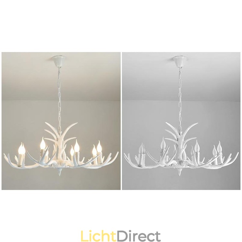 8-lichts witte rustieke artistieke retro gewei antieke kroonluchter