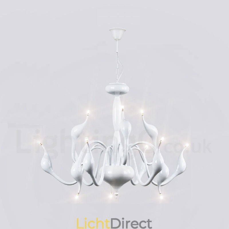 12 Lichts Moderne Zwaan Witte Metalen Kroonluchter Hanglamp