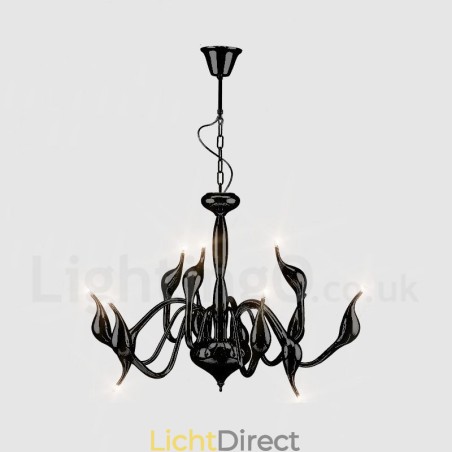 12 Lichts Moderne Zwaan Zwarte Metalen Kroonluchter Hanglamp 12 Lichts Moderne Zwaan Zwarte Metalen Kroonluchter Hanglamp