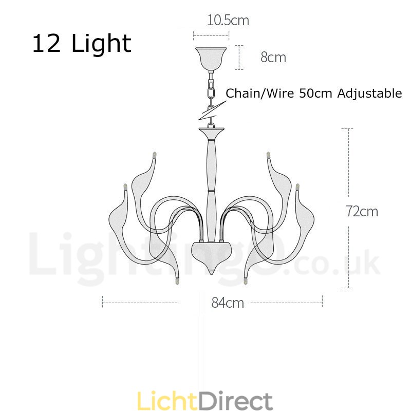 12 Lichts Moderne Zwaan Zwarte Metalen Kroonluchter Hanglamp