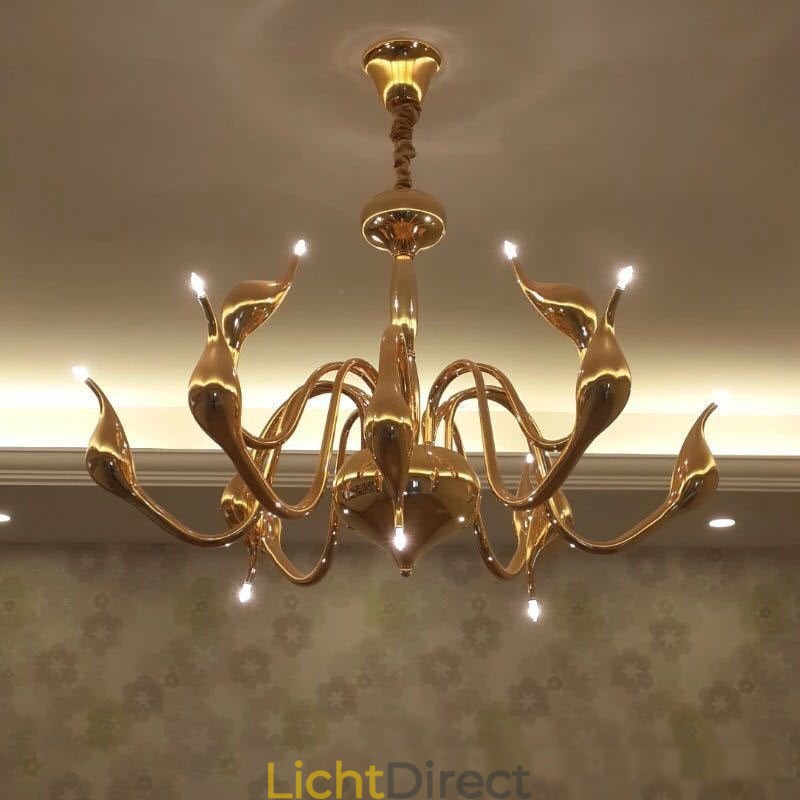 12 Lichts Moderne Zwaan Goud Metalen Kroonluchter Hanglamp