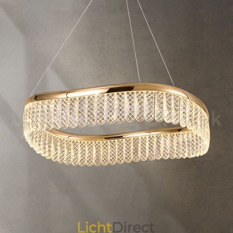 Vierkante kristallen hanglamp 1 2 ringen K9 kristal binnen plafondarmatuur