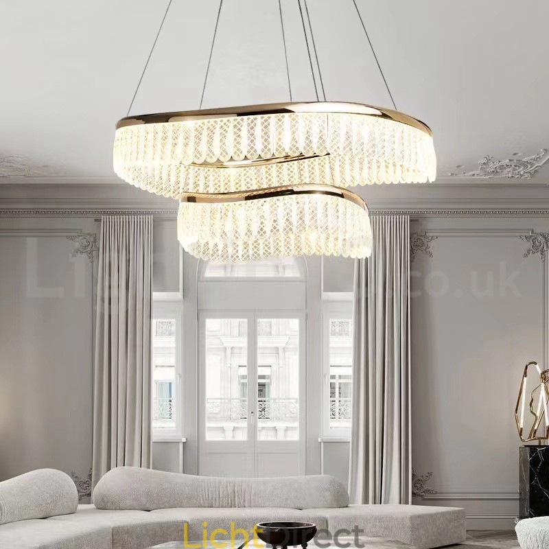 Vierkante kristallen hanglamp 1 2 ringen K9 kristal binnen plafondarmatuur