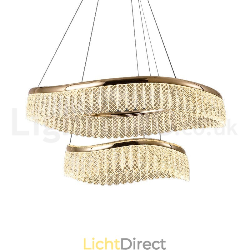 Vierkante kristallen hanglamp 1 2 ringen K9 kristal binnen plafondarmatuur