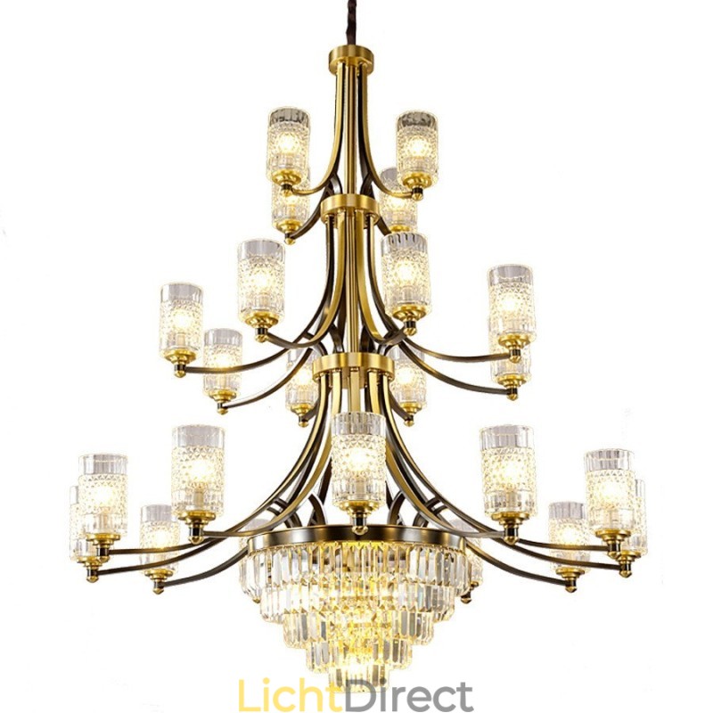 Grote luxe koperen kristallen kroonluchter voor 12+8+4 lampenhouders