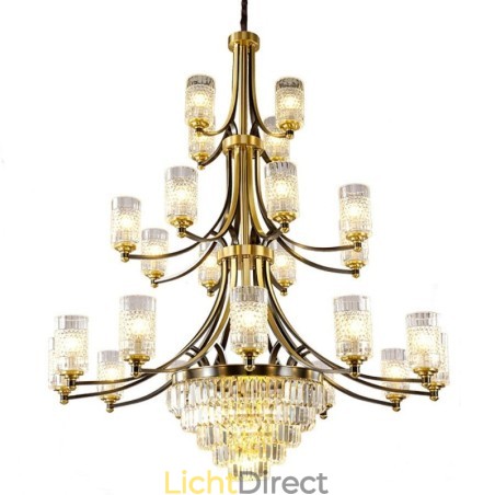 Grote luxe koperen kristallen kroonluchter voor 12+8+4 lampenhouders