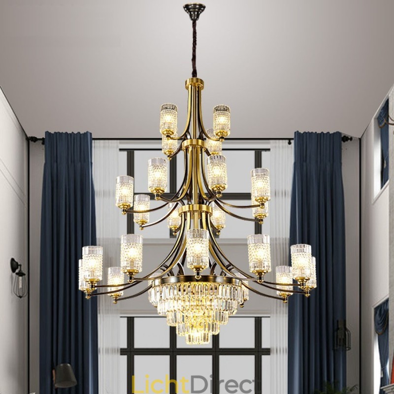 Grote luxe koperen kristallen kroonluchter voor 12+8+4 lampenhouders