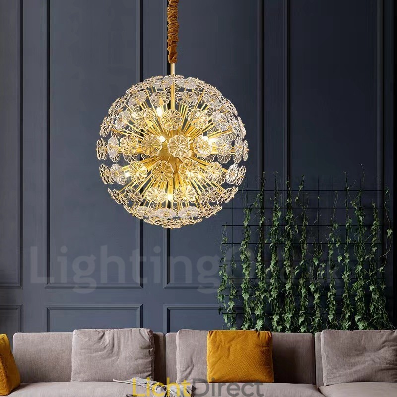 Nordic bolvormige messing paardenbloem kristal hanglamp