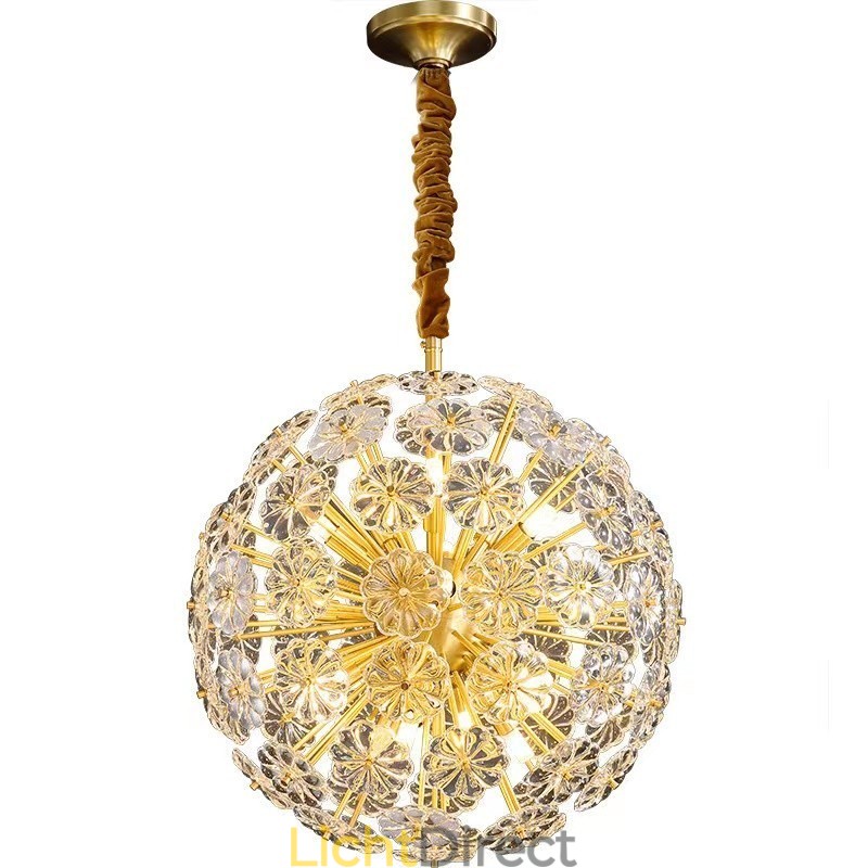 Nordic bolvormige messing paardenbloem kristal hanglamp