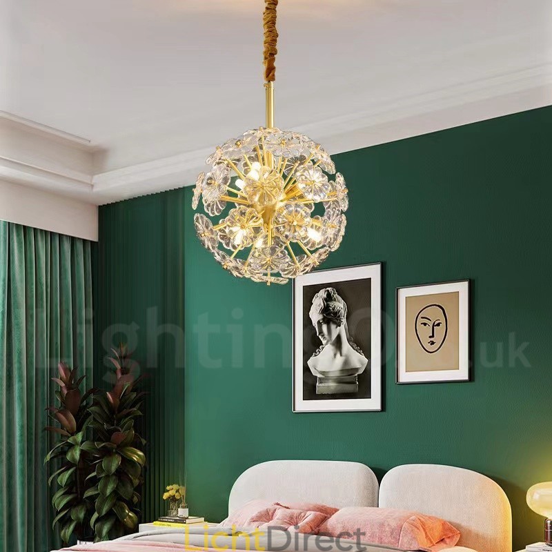 Nordic bolvormige messing paardenbloem kristal hanglamp