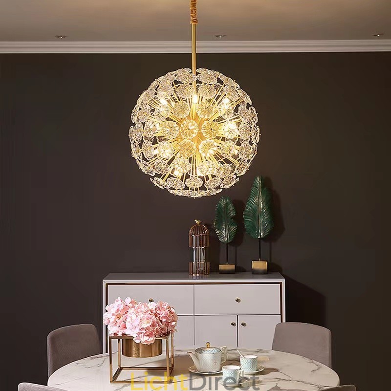 Nordic bolvormige messing paardenbloem kristal hanglamp