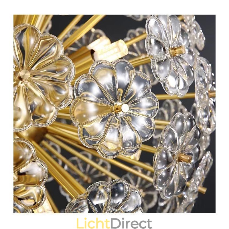 Nordic bolvormige messing paardenbloem kristal hanglamp