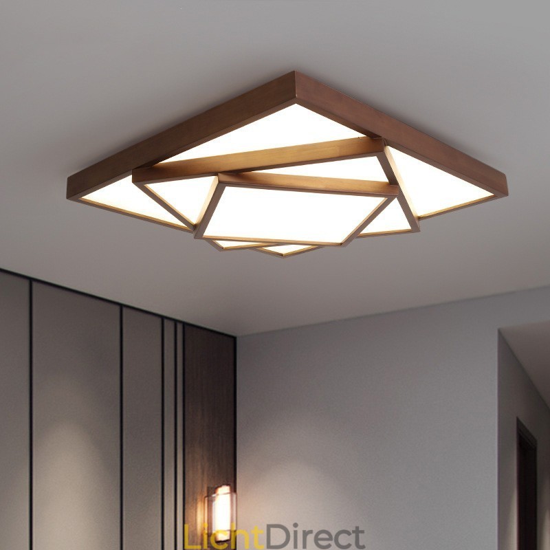 3 lagen vierkante zwarte walnoothouten moderne eigentijdse Scandinavische stijl plafondlamp van hout, kan ook als wandlamp worden gebruikt