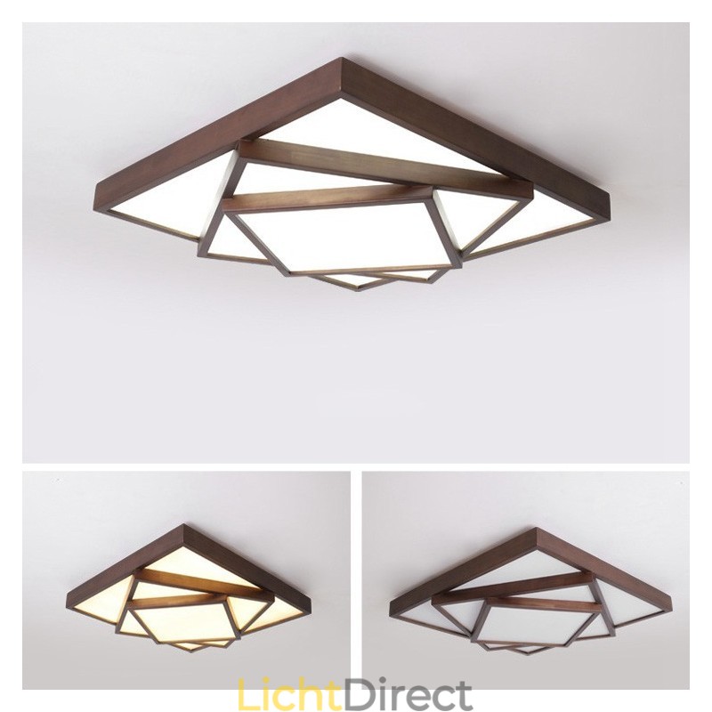 3 lagen vierkante zwarte walnoothouten moderne eigentijdse Scandinavische stijl plafondlamp van hout, kan ook als wandlamp worden gebruikt