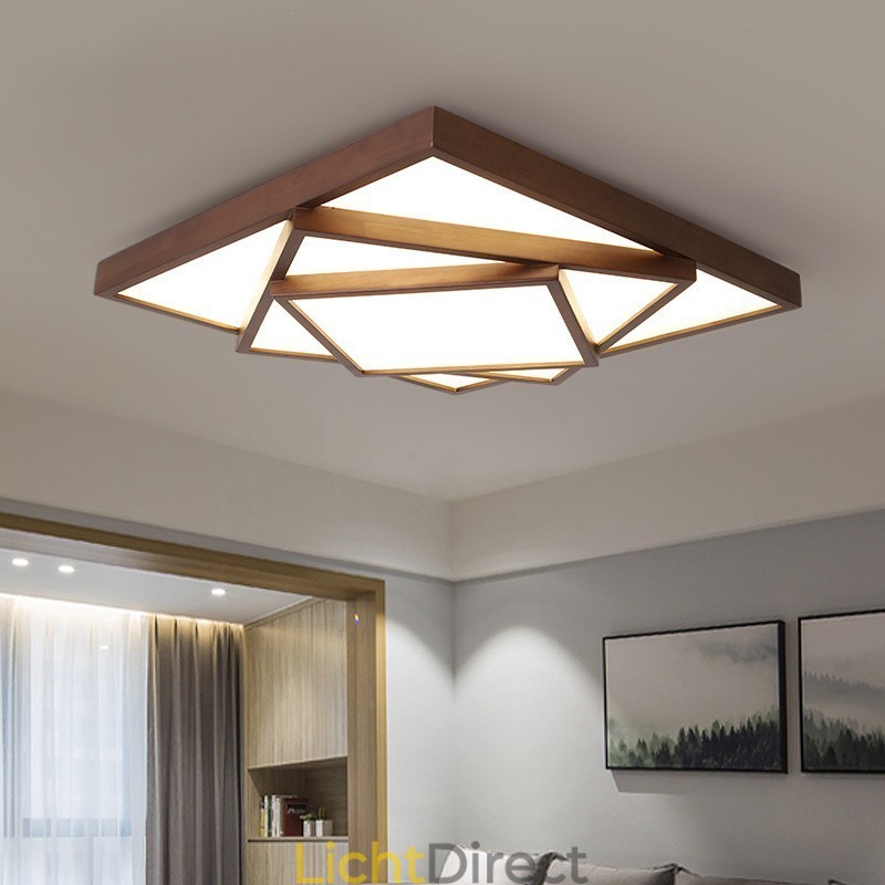 3 lagen vierkante zwarte walnoothouten moderne eigentijdse Scandinavische stijl plafondlamp van hout, kan ook als wandlamp worden gebruikt