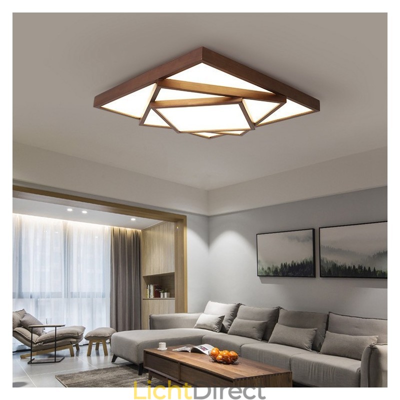 3 lagen vierkante zwarte walnoothouten moderne eigentijdse Scandinavische stijl plafondlamp van hout, kan ook als wandlamp worden gebruikt