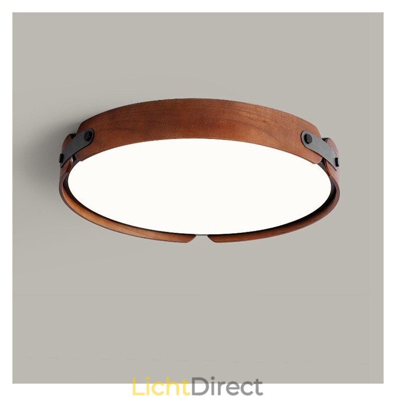 Nordic Ronde Eenvoudige Zwarte Walnoot Houten Plafondlamp