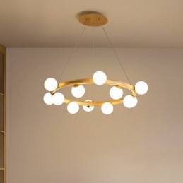 Nordic Ring Eenvoudige Moderne Houten Hangende Kroonluchter met Bonenkappen