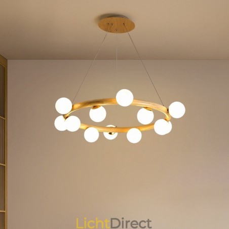 Nordic Ring Eenvoudige Moderne Houten Hangende Kroonluchter met Bonenkappen Nordic Ring Eenvoudige Moderne Houten Hangende Kroonluchter met Bonenkappen