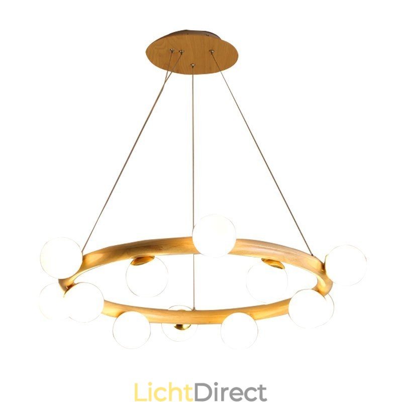 Nordic Ring Eenvoudige Moderne Houten Hangende Kroonluchter met Bonenkappen
