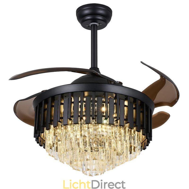 Intrekbare plafondventilatorlamp Kristallen plafondventilator