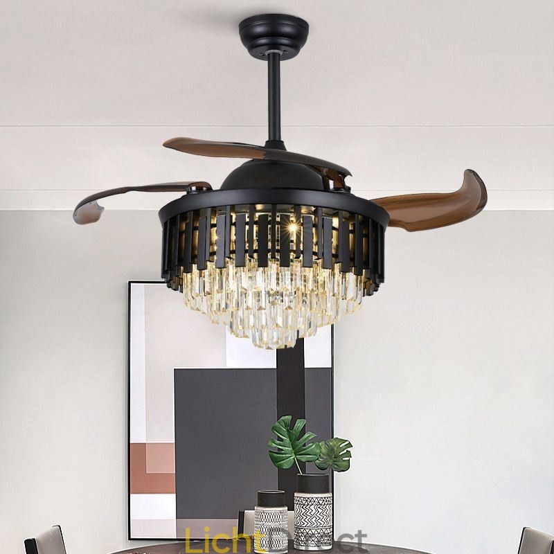 Intrekbare plafondventilatorlamp Kristallen plafondventilator
